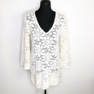 Milly Cabana cream crochet floral eyelet trim coverup size Medium
